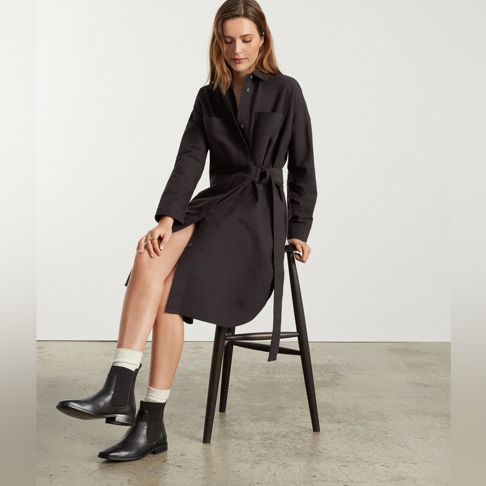 Everlane Classic Black Shirt Dress with Tie Waist